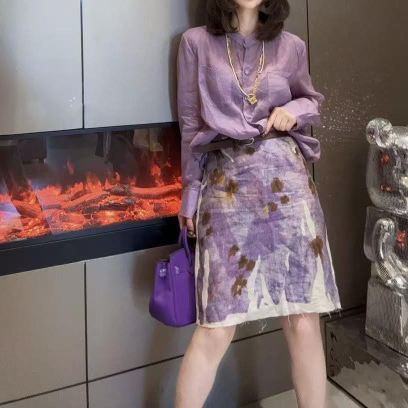 现货超火夏装一整套轻奢高级感女人味大方得体穿搭亚麻衬衫套装裙