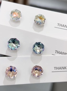 超闪八边玫瑰人造水晶耳钉耳骨钉女新款多切面锆石高级感精致耳环