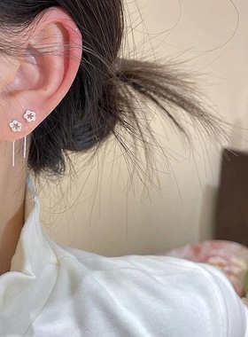 s925银针耳饰银色镂空花朵耳线女轻奢小众设计感2025新款爆款耳环