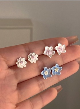 小清新夏季甜美山茶花耳钉少女心森系小巧简约气质耳环树脂耳饰品