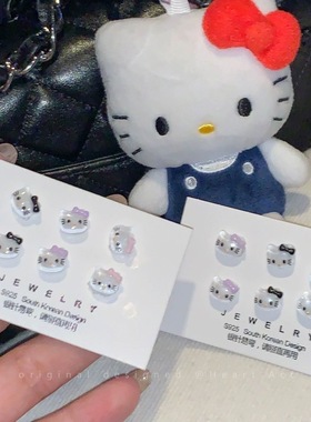 小红书同款kitty猫咪耳钉年轻学生可爱甜美养耳洞睡觉免摘耳饰女
