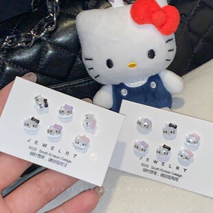小红书同款 kitty猫咪耳钉年轻学生可爱甜美养耳洞睡觉免摘耳饰女