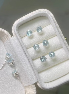 淡蓝色湖泊锆石耳钉养耳洞学生睡觉不用摘耳饰高级感耳蜗耳骨钉女