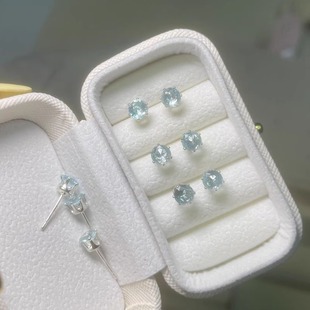 淡蓝色湖泊锆石耳钉养耳洞学生睡觉不用摘耳饰高级感耳蜗耳骨钉女