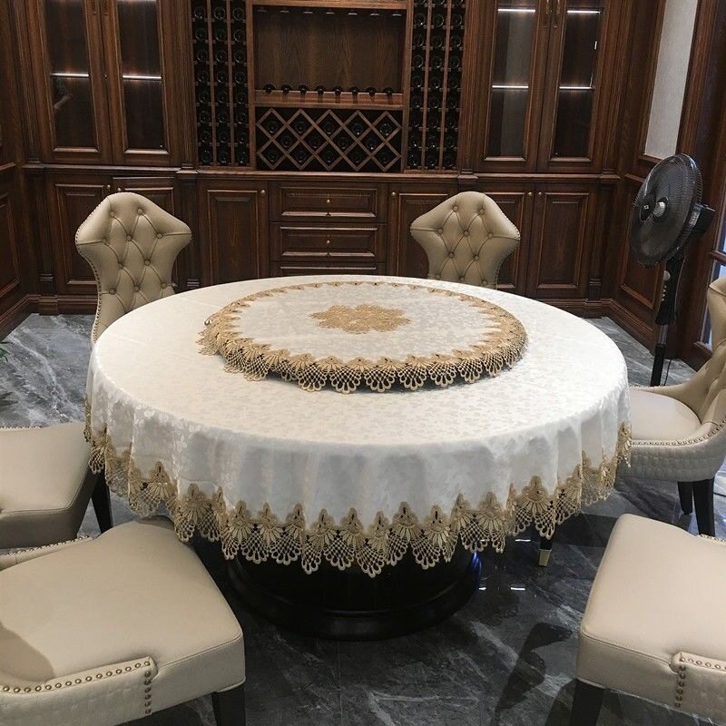 新中式大圆桌面布高级轻奢家用餐桌布简约台布转盘巾餐桌垫一整套