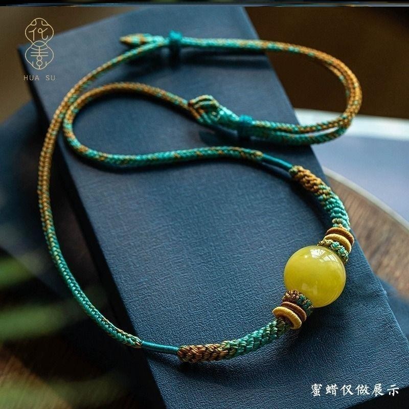 新手工编织锁骨链男女款个性横穿蜜蜡天珠挂绳珠毛衣链可调节