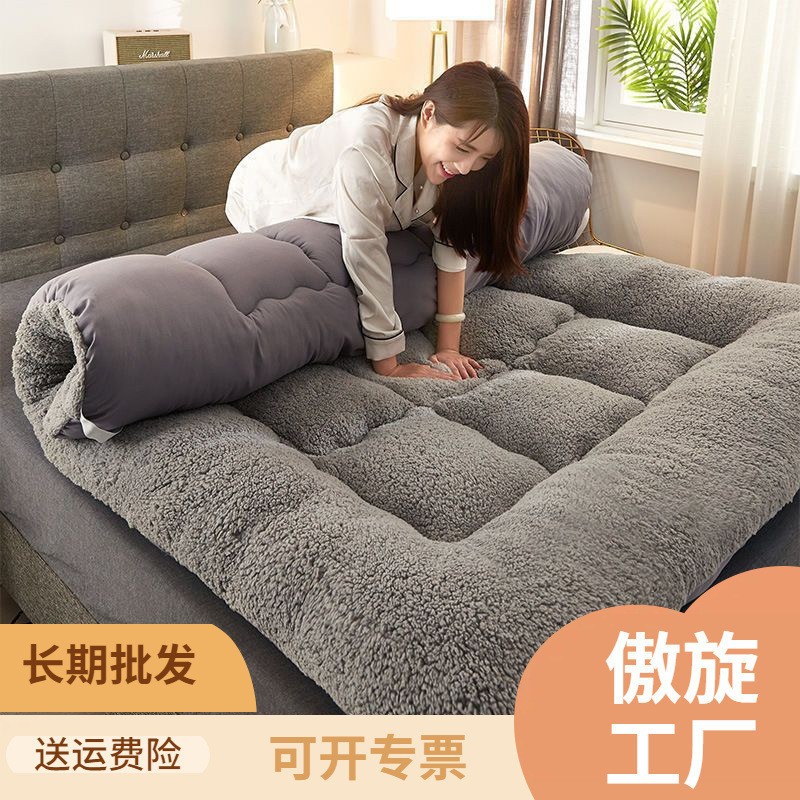 加绒加厚床垫羊羔绒床垫软垫被家用双人垫加厚榻榻米海绵垫子