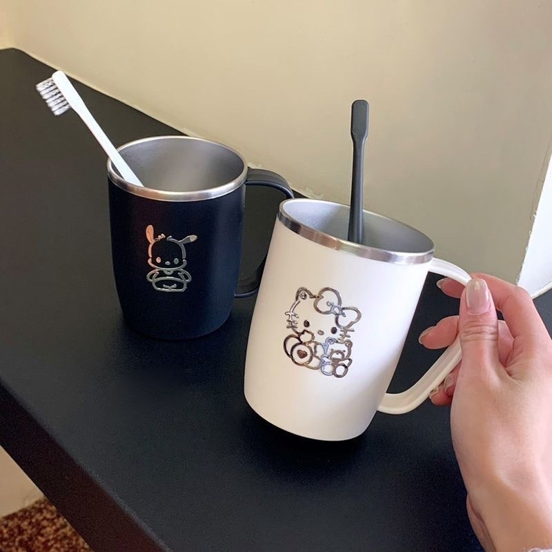 304不锈钢洗漱口杯防霉刷牙水杯子带手柄一家三口简约可爱s