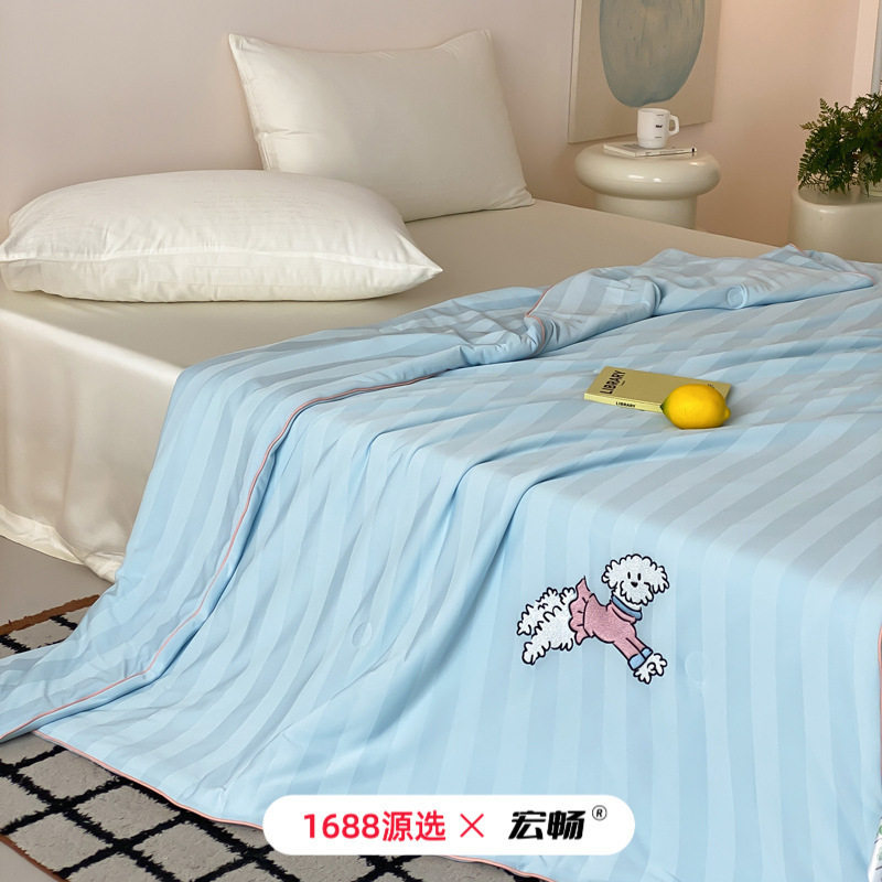 夏季A类母婴级凉感冰冰兔夏凉被童趣刺绣凉感清新条纹床品空调被