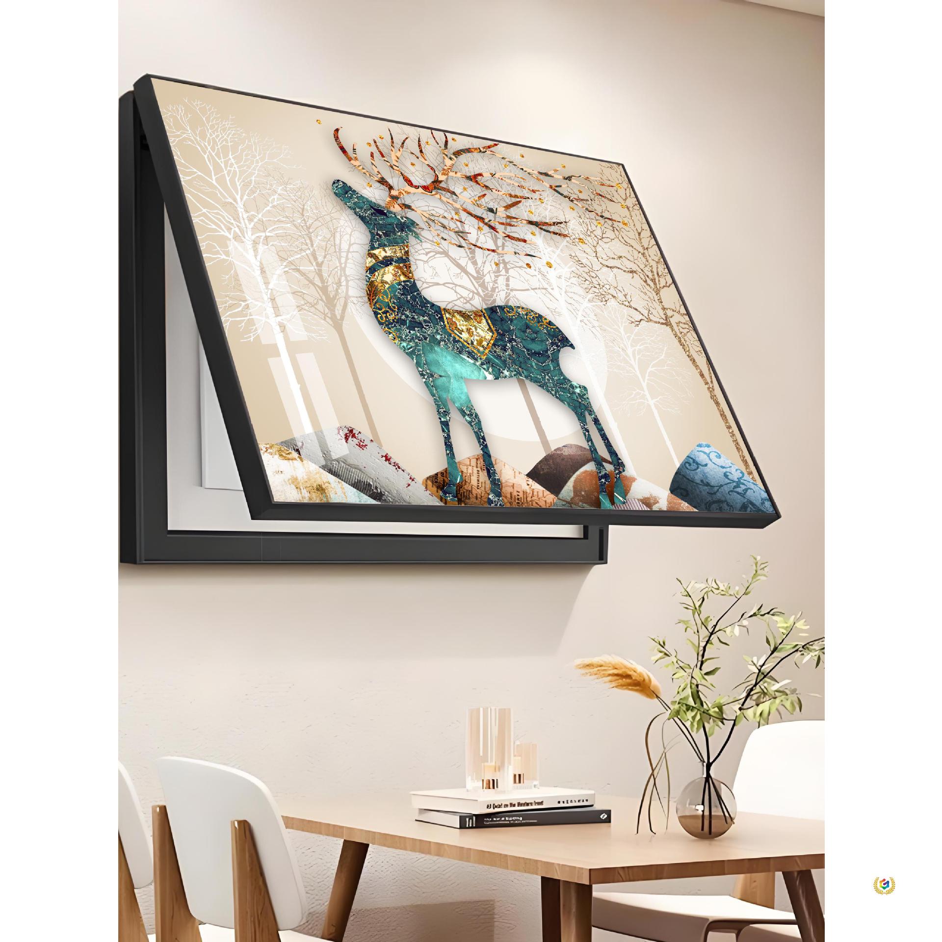 财鹿送福电表箱装饰画免打孔客厅配电箱遮挡画电闸箱弱电箱轻奢画