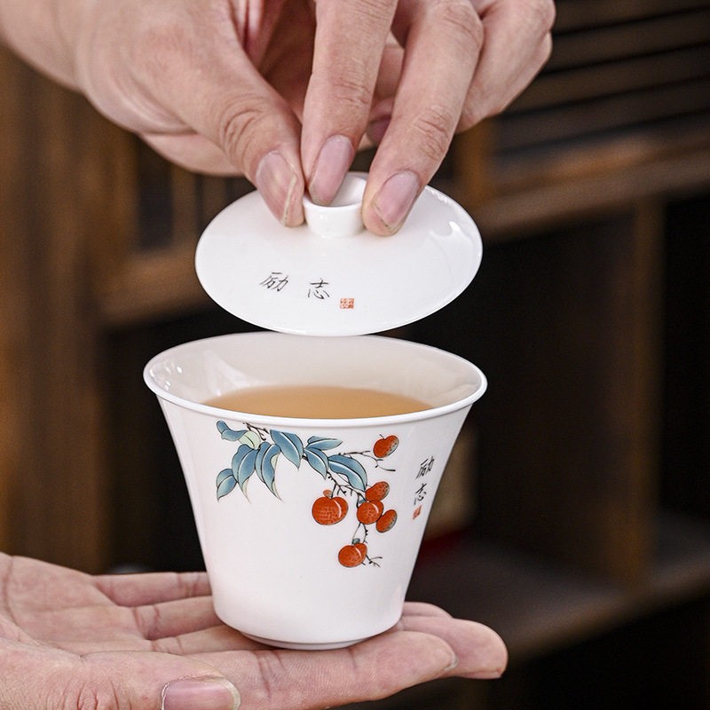 旅行盖具碗茶杯杯便白携快客户外功夫-茶羊脂玉瓷伴手礼品陶瓷-