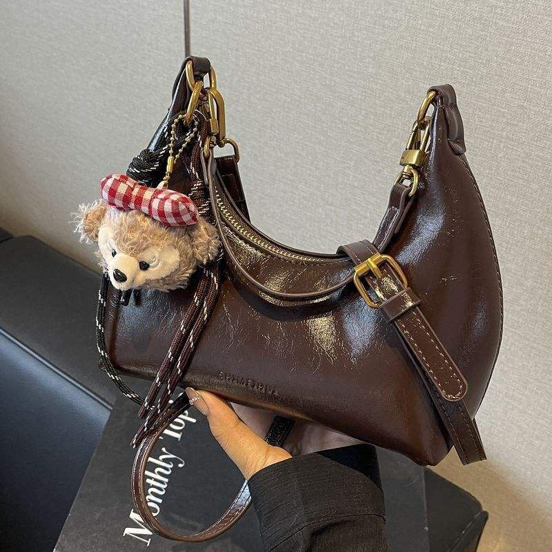 新法式小众月牙包油蜡皮百搭小复古设计感单肩斜挎包