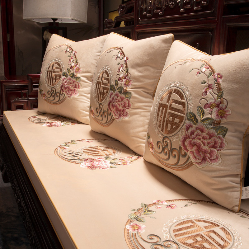 速发中式红木沙发绒垫防滑客胶实木高档坐布座垫冬季乳厅垫子轻奢