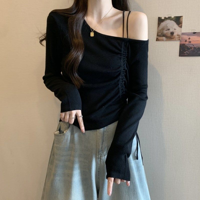 速发大码装设计感不规则恤肩长袖T露胖妹妹收腰针抽织绳上衣,女装/女士精品,大码内搭,淘宝优惠券,粉丝福利购,淘宝优惠卷