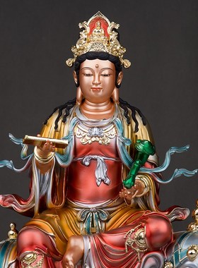 速发文殊普贤菩萨佛像华严三圣居家供奉家用树脂神像文殊普贤摆件