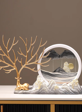 速发招财鹿流沙画摆件家居饰品创意客厅电柜新酒柜装饰品乔迁视居