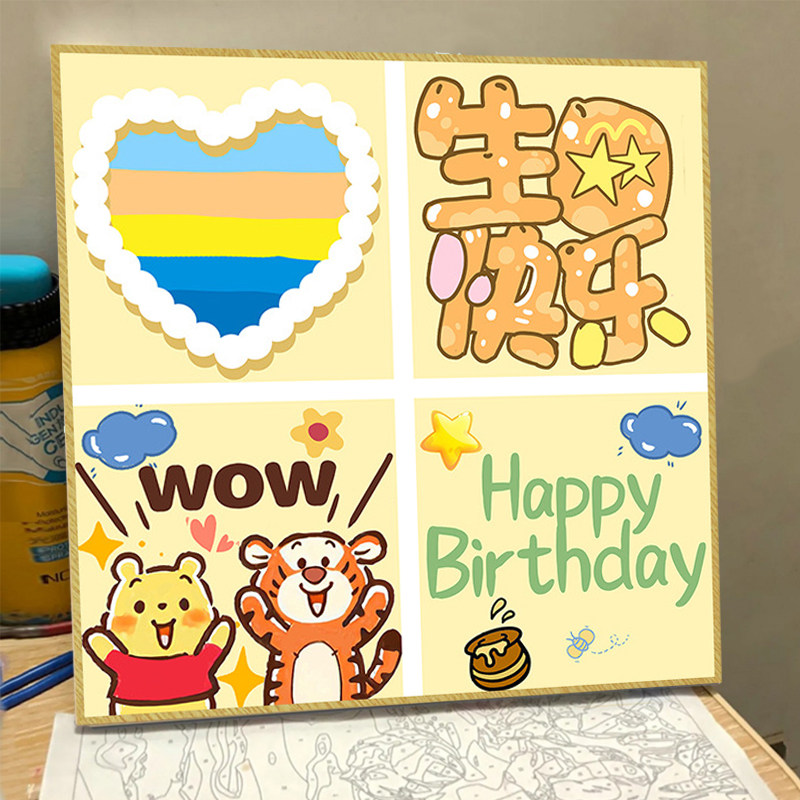速发油日物乐数字油画手工生日礼快送人填色画生彩画颜料手绘填充