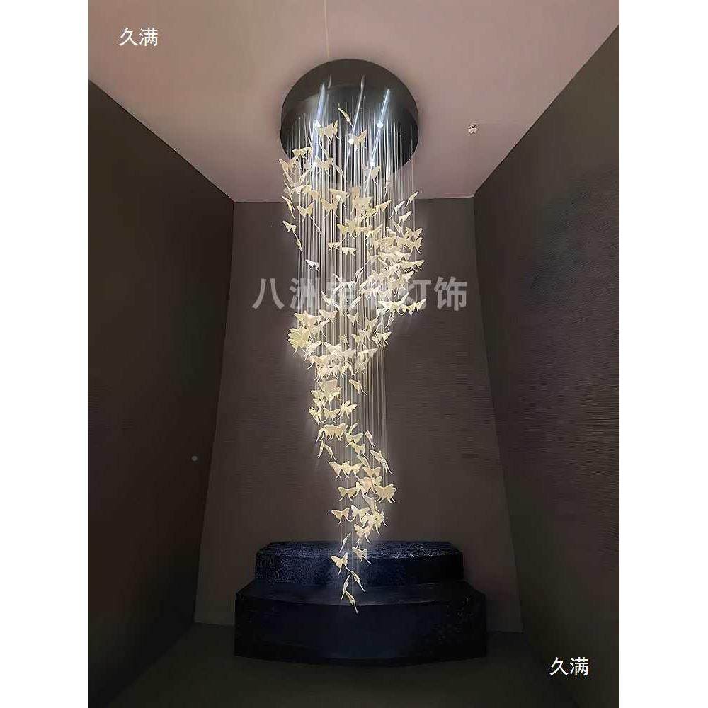 别复式楼楼梯墅吊灯中式瓷蝴蝶灯酒店大客厅中饰884空装艺术陶灯,家装灯饰光源,智能吊灯,淘宝优惠券,粉丝福利购,淘宝优惠卷