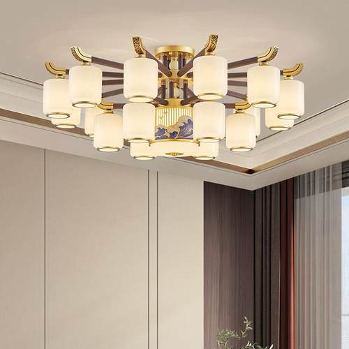 新款朝下别墅主灯新中式山吊餐厅千里江山高新295端中式卧室中灯