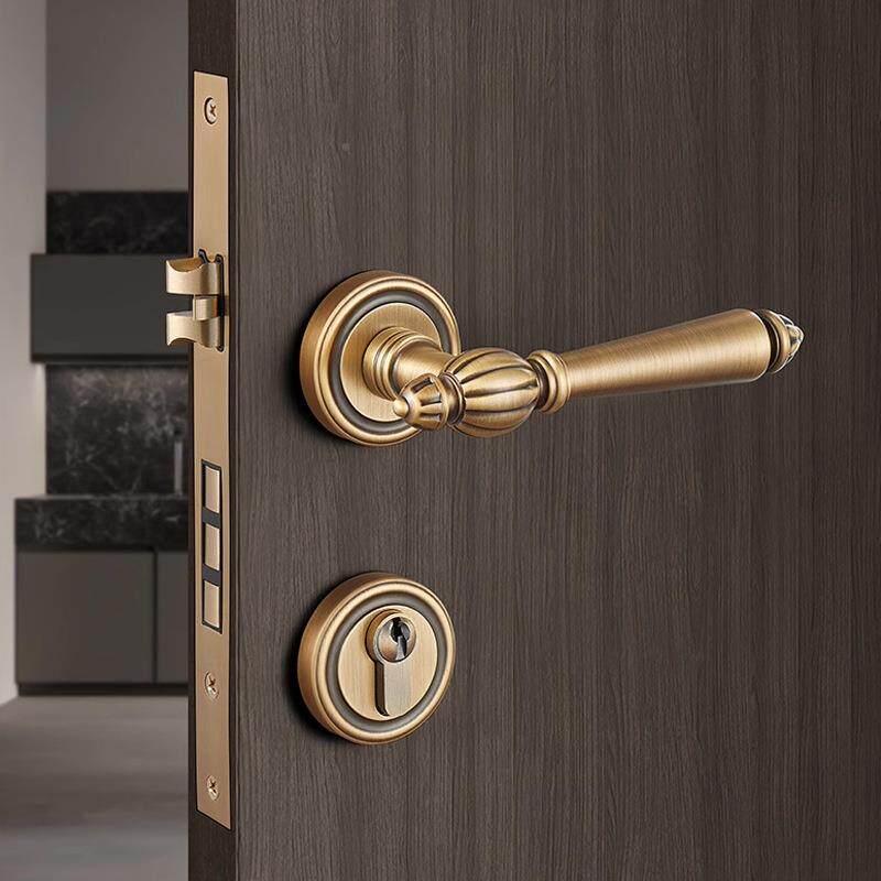 黄古铜卧室门PSE锁间室内法式锁复古门把手房木门磁吸分体房古复