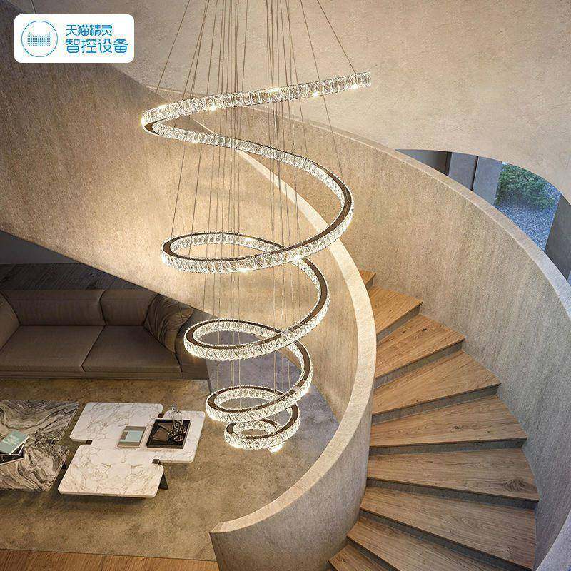 楼中挑楼客厅大吊灯现奢代简约空lo1ft楼梯灯轻别复式楼墅水晶吊