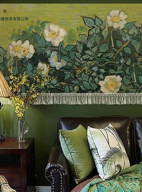 梵高风景油画挂客厅挂布背景毯布卧装室画床头布艺F9775TM5挂感墙