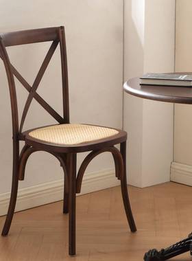 TRM美复古实木餐椅藤编背叉椅酒椅店餐式厅餐桌家宴用靠背椅婚礼