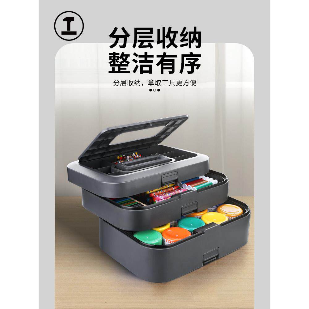 877美术箱童家用纳箱小生儿颜料画笔手提式工具盒学多功收能小号