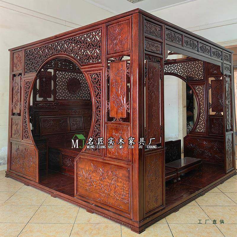 中式仿工拔步床传统老式踏古步明床实CAO木雕花架千子床清古代宫