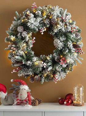 70cm圣诞花环带植节绒D雪粉带LE灯60c418诞m圣大花环圣诞装饰品花