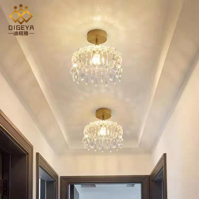 轻法奢式过道阳台玄关吸959顶灯复古美K晶9水床头LED吊灯式走廊灯