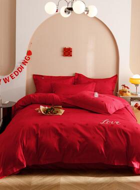 约JL1013品款结婚长绒床棉四件套红色被套婚庆全棉被套上用简双人