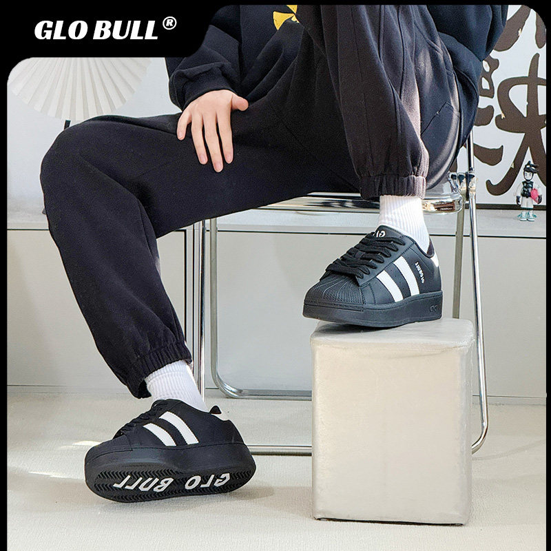 GLO BULL2025新款厚底板鞋春夏黑色休闲鞋运动鞋子男款增高潮鞋男