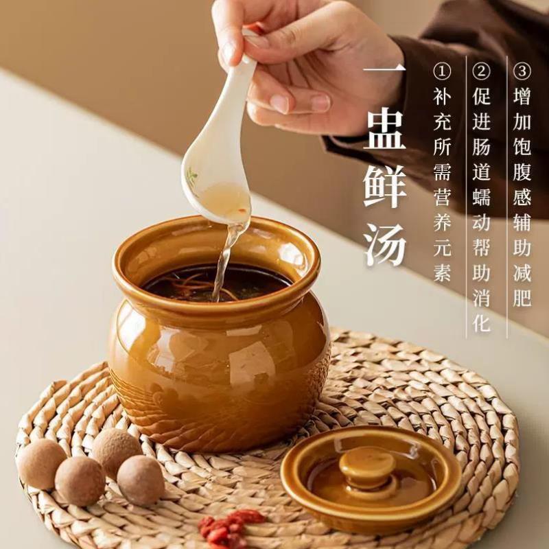 瓦罐汤炖盅家用沙县小吃商用老式陶瓷炖罐带盖隔水煲一人煨汤蒸盅