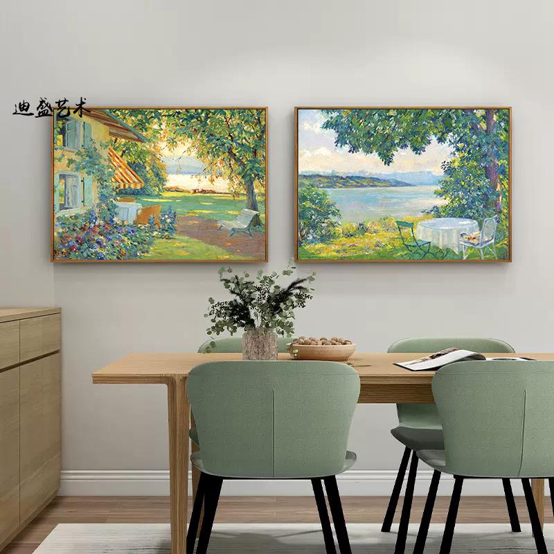 湖边别墅艺术风景电表箱装饰画客厅餐厅壁画卧室床头挂画北欧图片