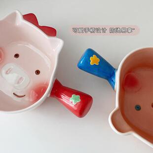 高颜值带手柄陶瓷碗家用防烫可爱餐具烤箱专用焗饭烤碗耐高温 日式