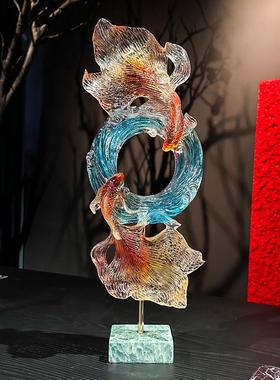 锦鲤鱼摆件入户玄关客厅电视柜壁龛软装饰品办公室高端大气上档次