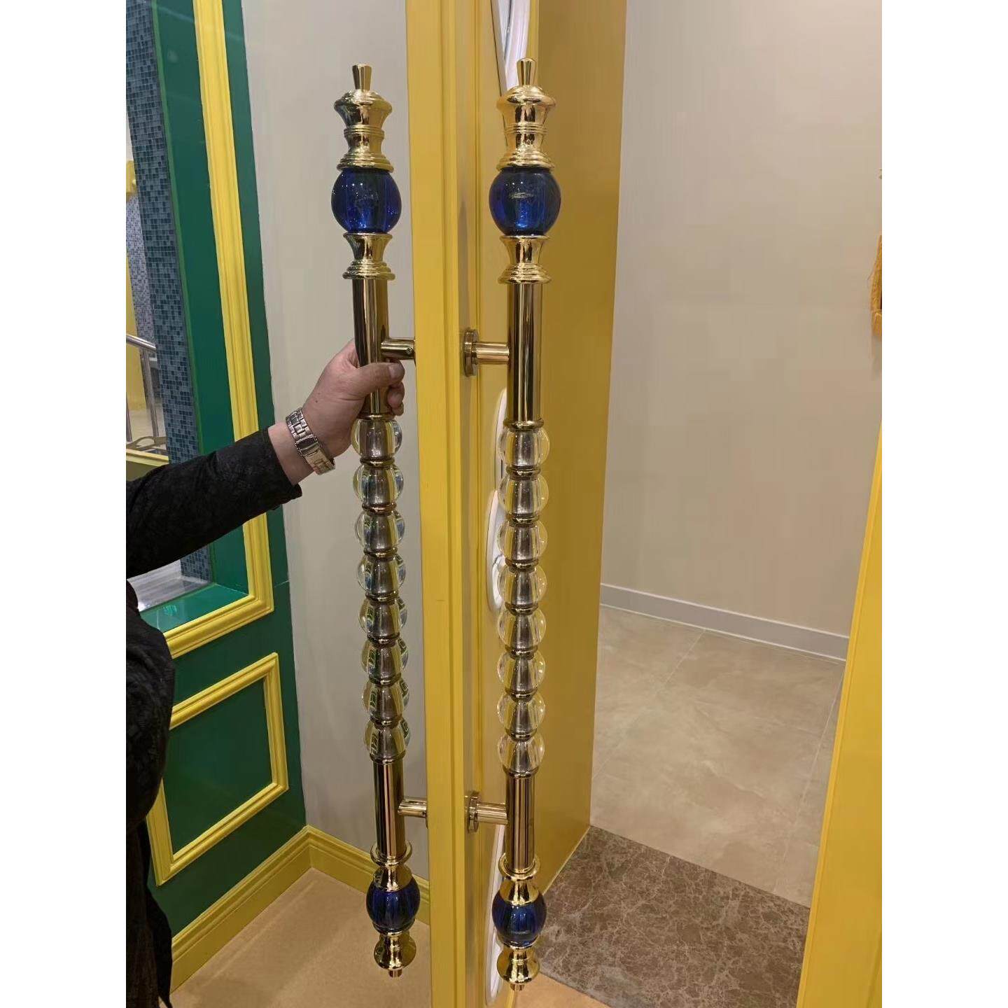 欧式新款豪华大门水晶拉手不锈钢玻璃酒店KTV商场门把手古铜色