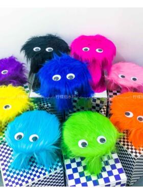 炸毛小怪兽 黑色毛绒椅子小凳子蘑菇凳家居摆饰拍照道具网红装饰