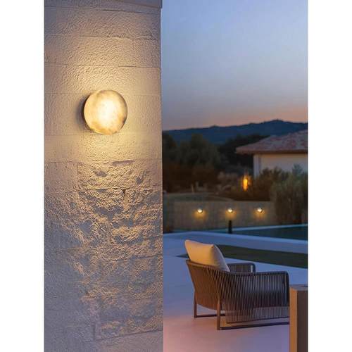 别墅庭院花园壁灯室外露台灯过道装饰壁灯户外防水雪花云石圆壁灯