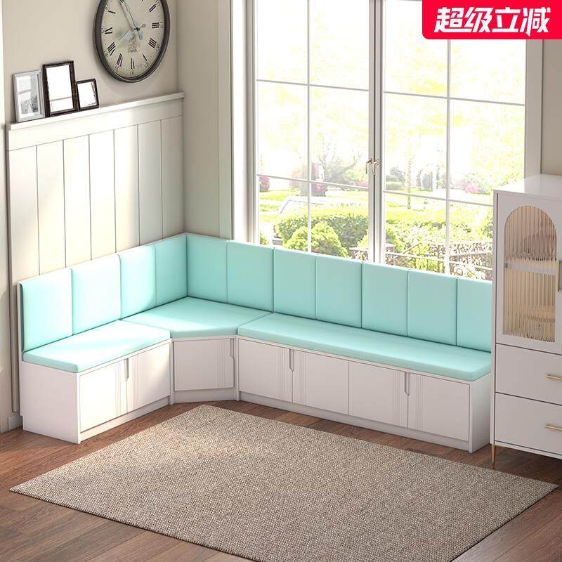 转角卡座沙发软包长条凳书柜家用大容量收纳储物凳子餐厅桌椅组合