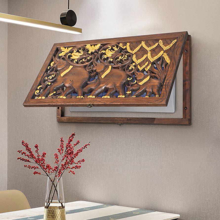 泰国简约大象新中式挂画实木配电箱装饰画闸盒餐厅电电表箱遮挡箱