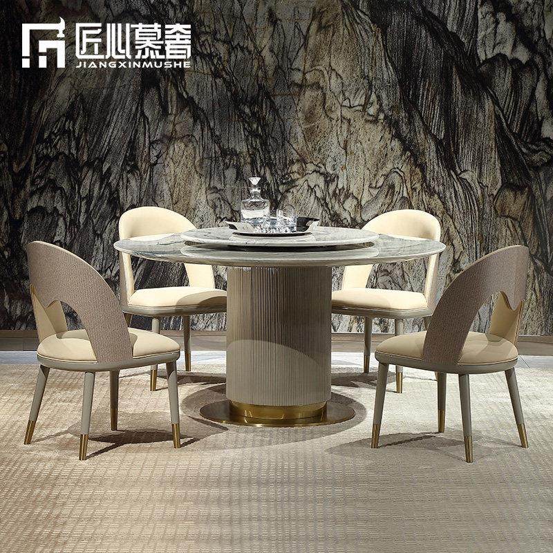 轻奢大理石奢石圆形餐桌椅组合大户型别墅客厅家用圆桌饭桌带转盘,住宅家具,大理石餐桌,淘宝优惠券,粉丝福利购,淘宝优惠卷