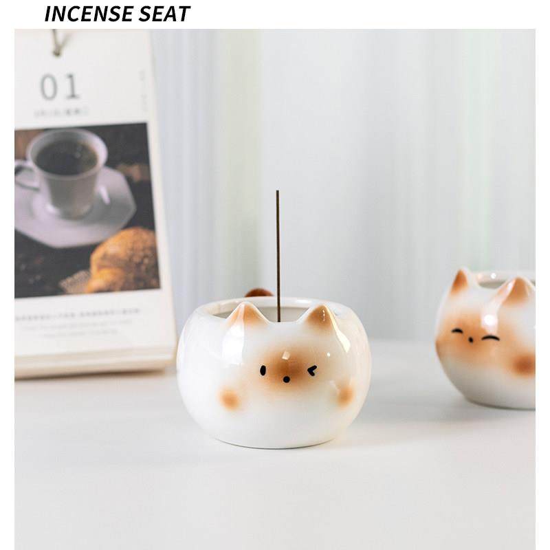 可爱的猫陶瓷香支架家庭桌面饰品线香炉香托盘饰品礼品香薰托盘