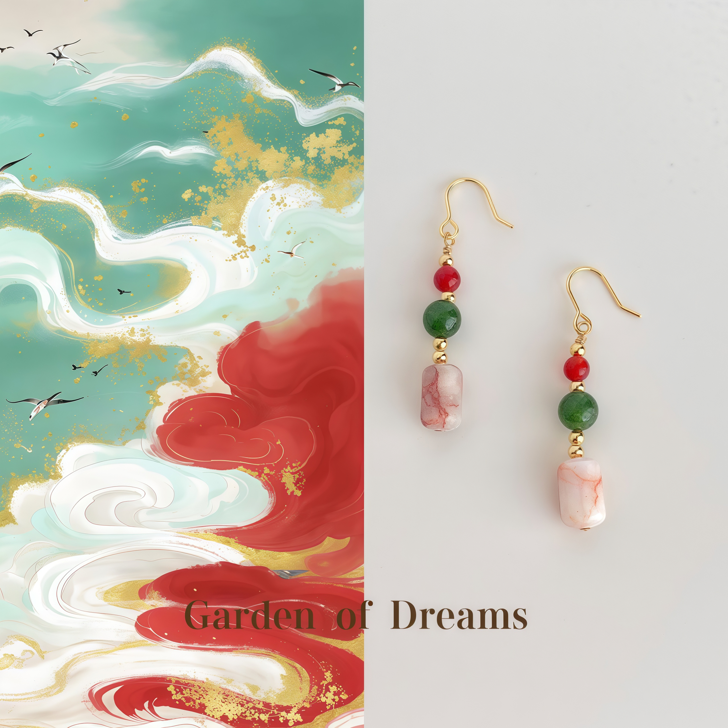 【春山茶】国风手作新中式天然石玛瑙耳环复古文艺汉服高级女耳饰