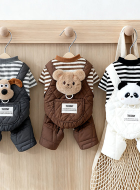 狗狗衣服可牵引秋冬大头玩偶口袋四脚加厚背带裤泰迪加绒棉衣比熊