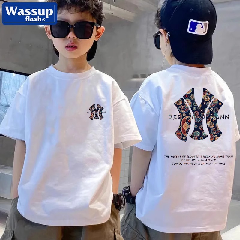 wassup童装纯棉儿童短袖t恤男女童2025新款夏装大童宽松洋气上衣