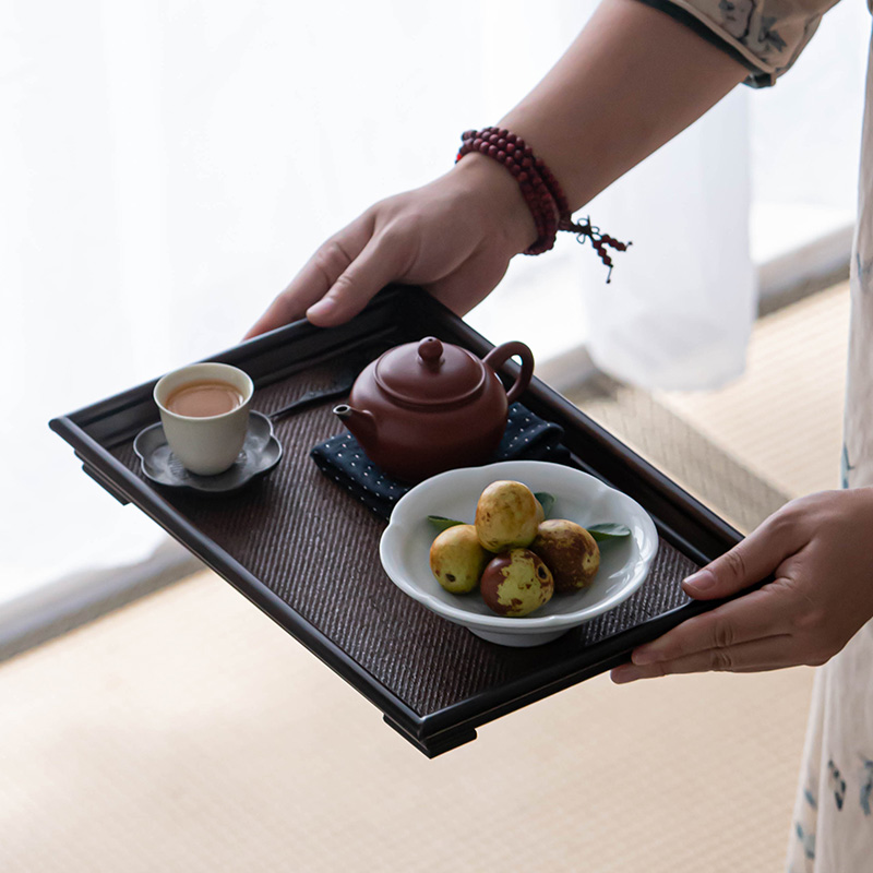 清山胡同中式长方形檀竹托盘茶盘