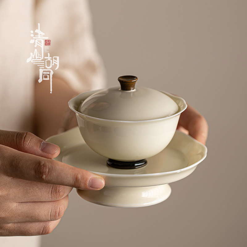 清山胡同定窑白陶瓷盖碗茶杯图片