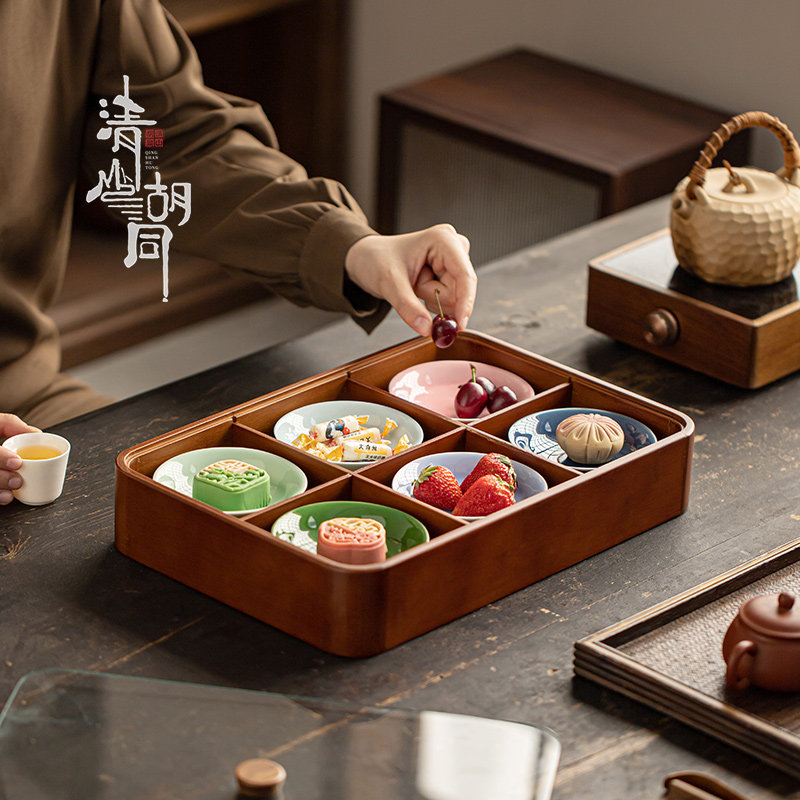 清山胡同中式茶点盘木质分格果盒家用复古零食盘陶瓷点心茶歇拼盘,餐饮具,果盆/果盘/果篮,淘宝优惠券,粉丝福利购,淘宝优惠卷